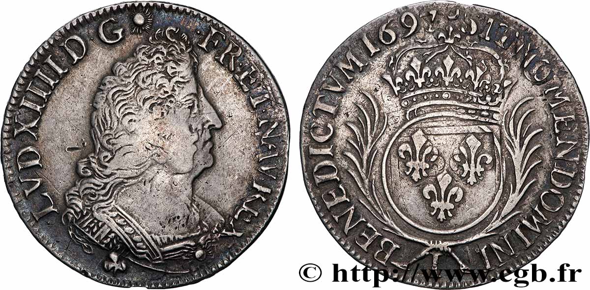 LOUIS XIV &nbsp;THE SUN KING&nbsp; Demi-écu aux palmes 1697 Limoges fSS