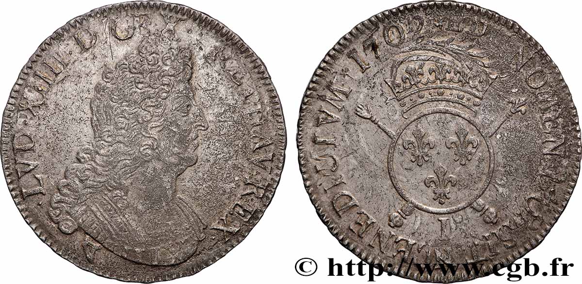 LOUIS XIV &nbsp;THE SUN KING&nbsp; Écu aux insignes 1702 Limoges SS/fVZ