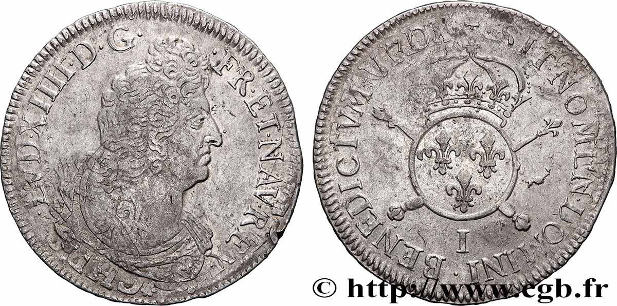 LOUIS XIV &nbsp;THE SUN KING&nbsp; Demi-écu aux insignes 1701 Limoges SS/fVZ