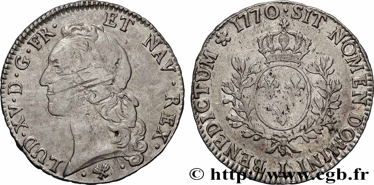 LOUIS XV &nbsp;THE WELL-BELOVED&nbsp; Écu aux branches d’olivier, tête ceinte d’un bandeau 1770 Bayonne VF