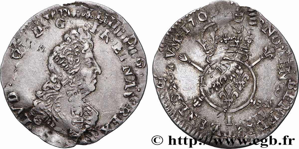 LOUIS XIV &nbsp;THE SUN KING&nbsp; Douzième d&nbsp;écu aux insignes 1702 Limoges SS