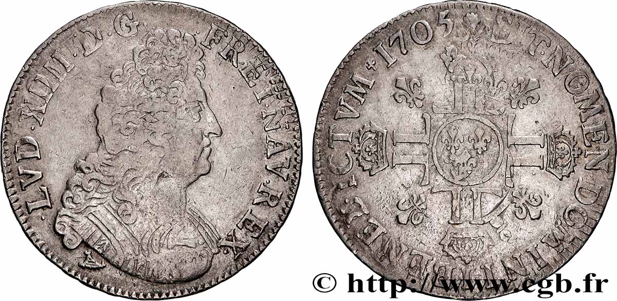 LOUIS XIV &nbsp;THE SUN KING&nbsp; Écu aux huit L, 2e type 1705 Limoges XF