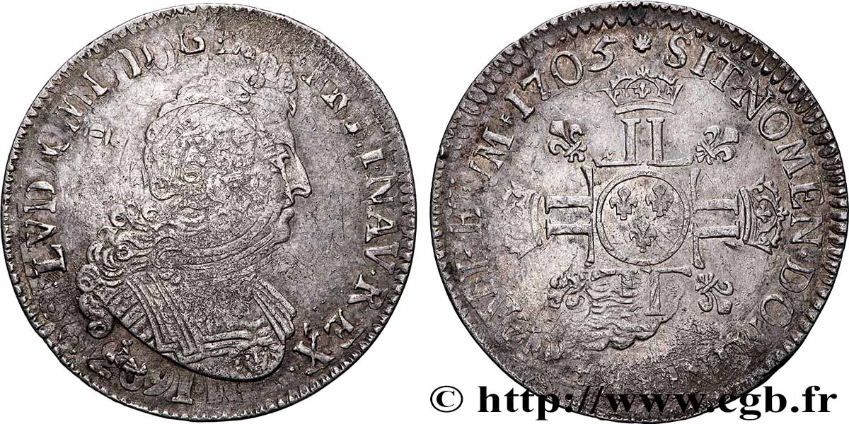LOUIS XIV LE GRAND OU LE ROI SOLEIL Demi-écu aux huit L, 2e type 1705 Limoges TB+
