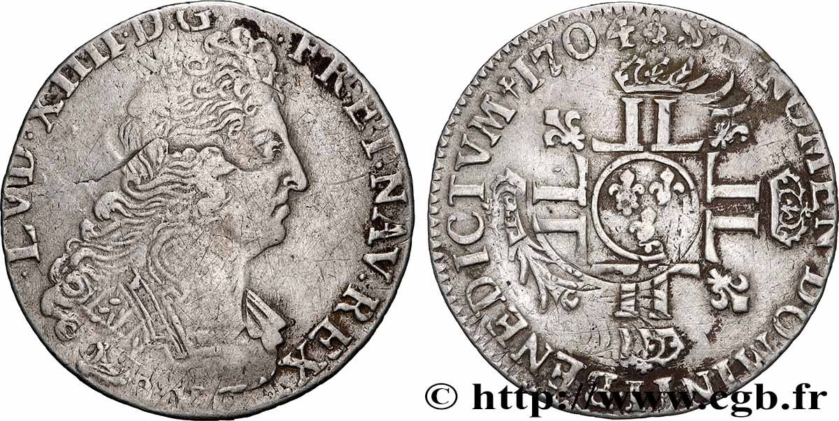 LOUIS XIV &nbsp;THE SUN KING&nbsp; Quart d&nbsp;écu aux huit L, 2e type 1704  Limoges S/fSS