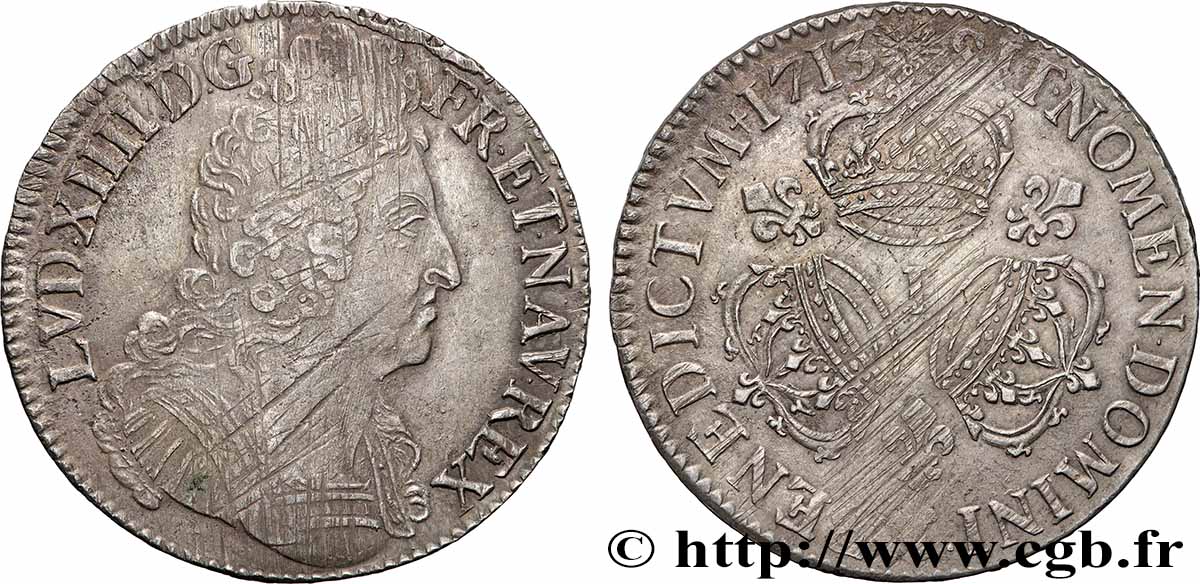 LOUIS XIV &nbsp;THE SUN KING&nbsp; Écu aux trois couronnes 1713 Limoges XF/AU