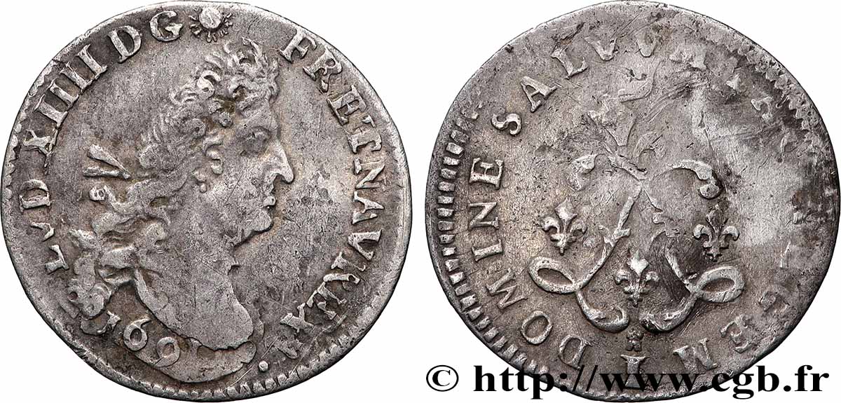 LOUIS XIV LE GRAND OU LE ROI SOLEIL Quatre sols aux deux L 1691 Limoges TTB/TB+