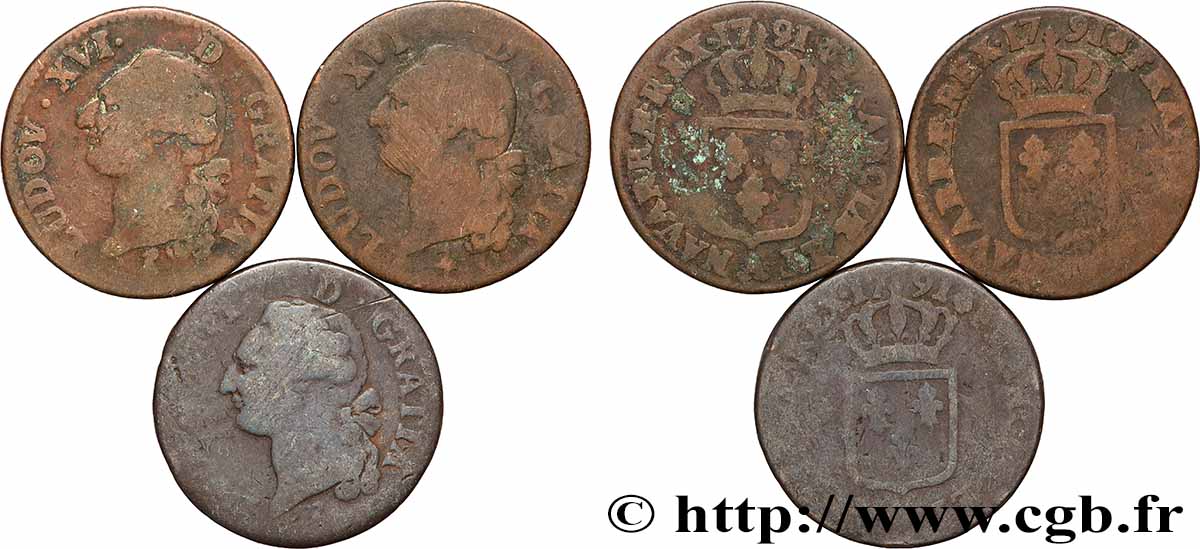 LOUIS XVI Sols dits &nbsp;à l&nbsp;écu&nbsp;, lot de 3 ex. n.d. Ateliers divers lot