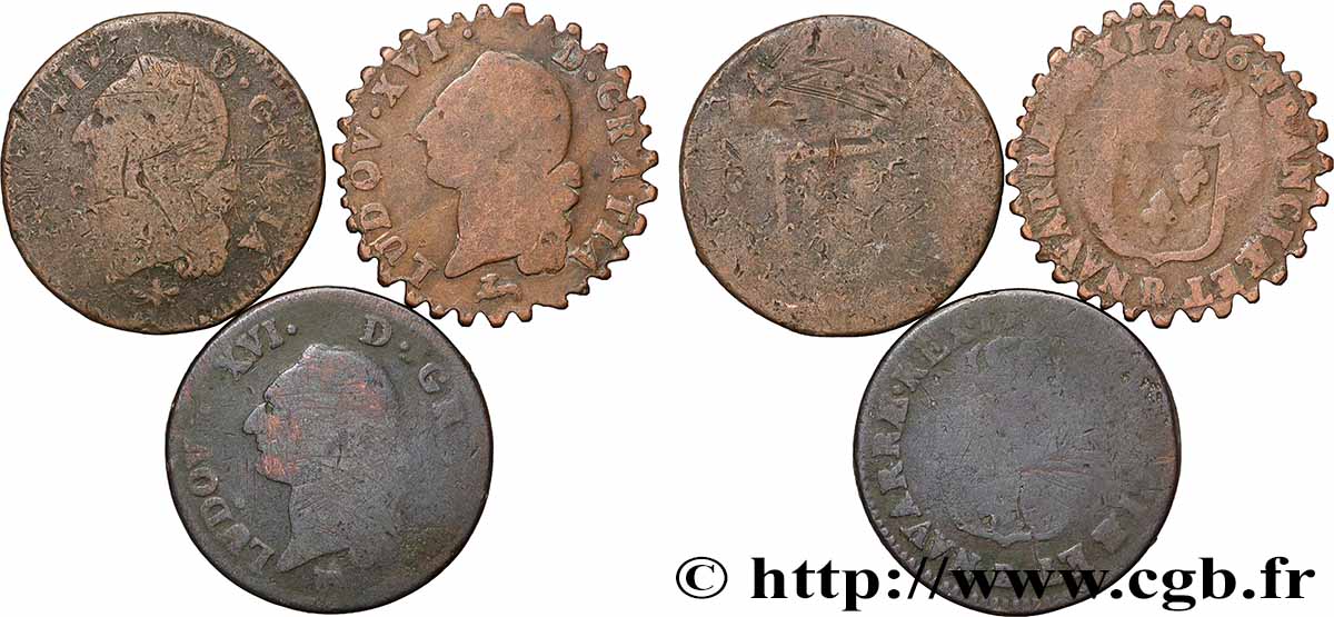 LOUIS XVI Sols dits &nbsp;à l&nbsp;écu&nbsp;, lot de 3 ex. n.d. Ateliers divers lot