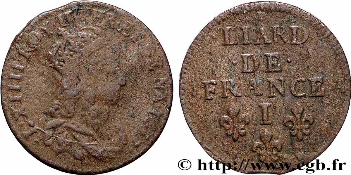 LOUIS XIV LE GRAND OU LE ROI SOLEIL Liard de cuivre 1657 Limoges TB+/TTB+