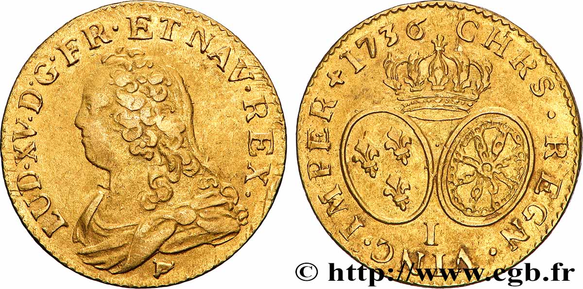 LOUIS XV DIT LE BIEN AIMÉ Louis d&nbsp;or aux écus ovales, buste habillé 1736 Limoges TB+/TTB