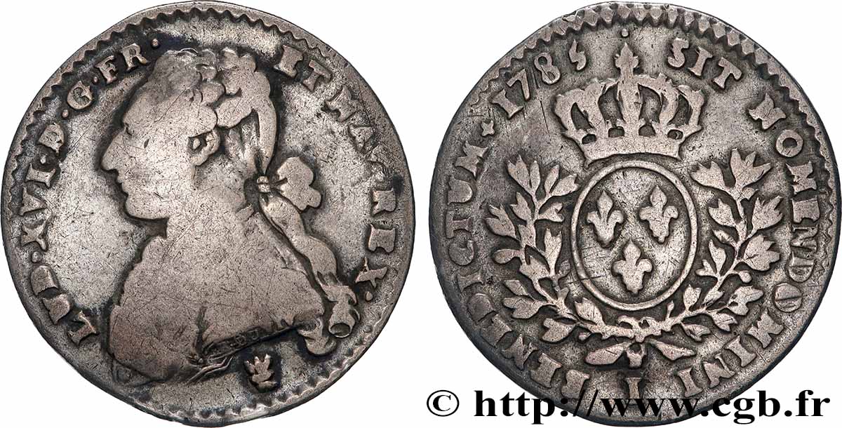 LOUIS XVI Cinquième d&nbsp;écu aux branches d&nbsp;olivier 1785 Limoges B/B+