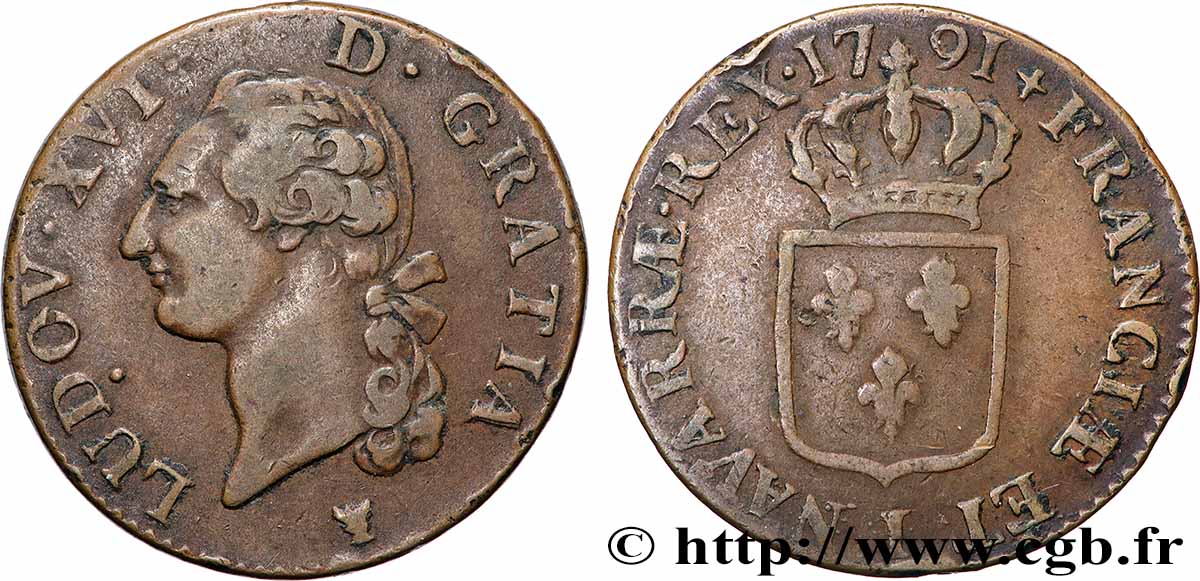 LOUIS XVI Sol dit &nbsp;à l&nbsp;écu&nbsp; 1791 Limoges AU/XF