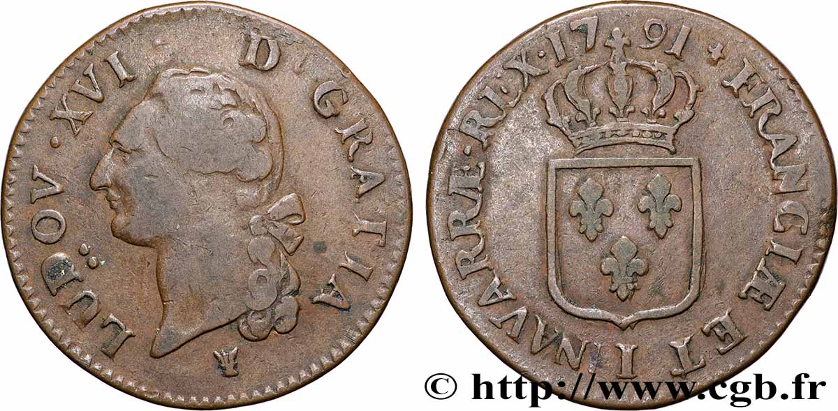 LOUIS XVI (MONARQUE CONSTITUTIONNEL)  Sol dit &nbsp;à l&nbsp;écu&nbsp; 1791 Limoges TB+/TTB