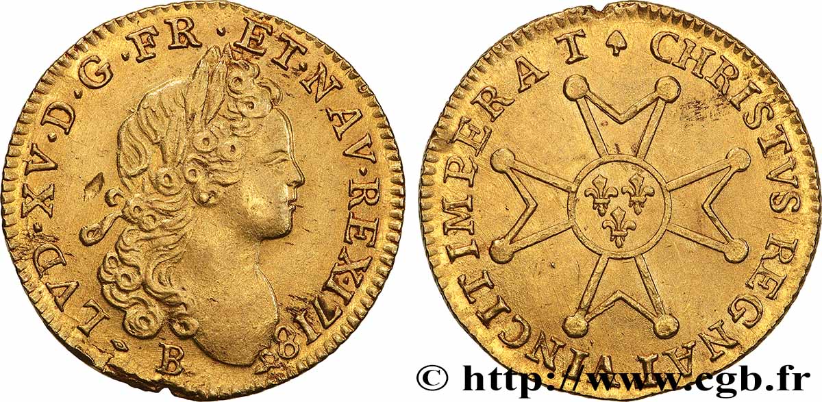 LOUIS XV &nbsp;THE WELL-BELOVED&nbsp; Louis d’or à la croix de chevalier 1718 Rouen SPL