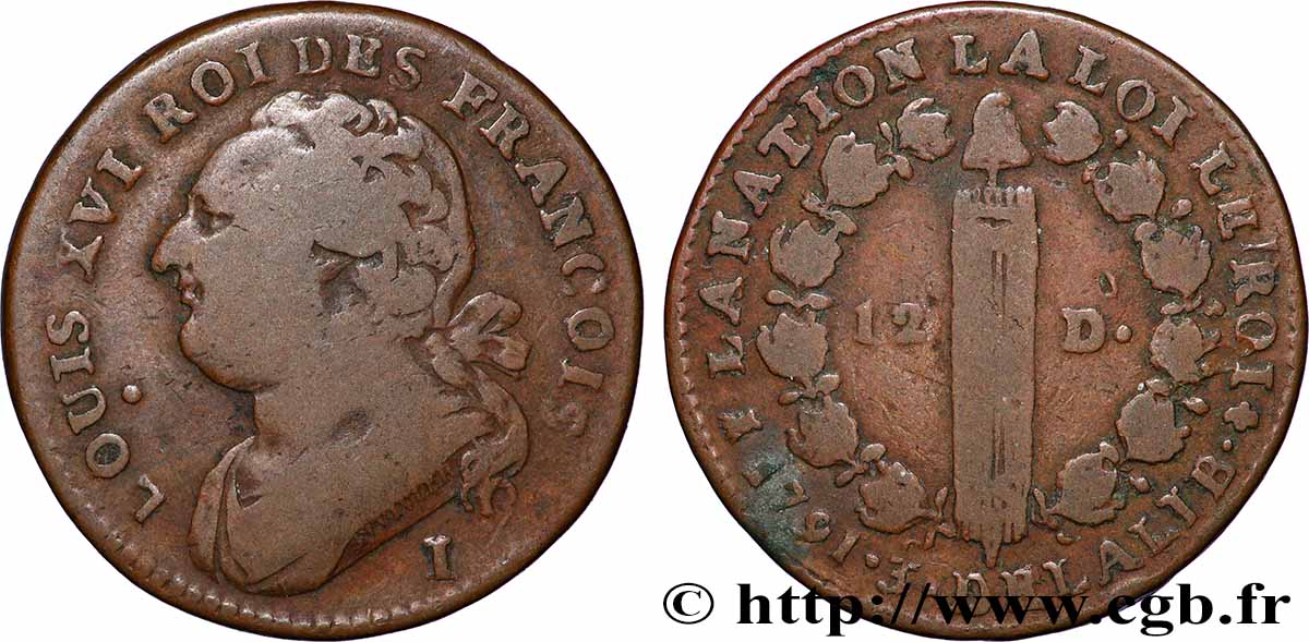 LOUIS XVI (MONARQUE CONSTITUTIONNEL)  12 deniers dit &nbsp;au faisceau&nbsp;, type FRANCOIS 1791 Limoges TB