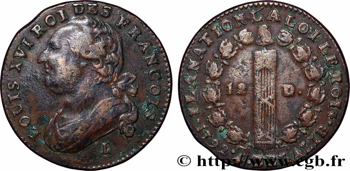 LOUIS XVI 12 deniers dit &nbsp;au faisceau&nbsp;, type FRANÇOIS 1792 Limoges SS/fSS