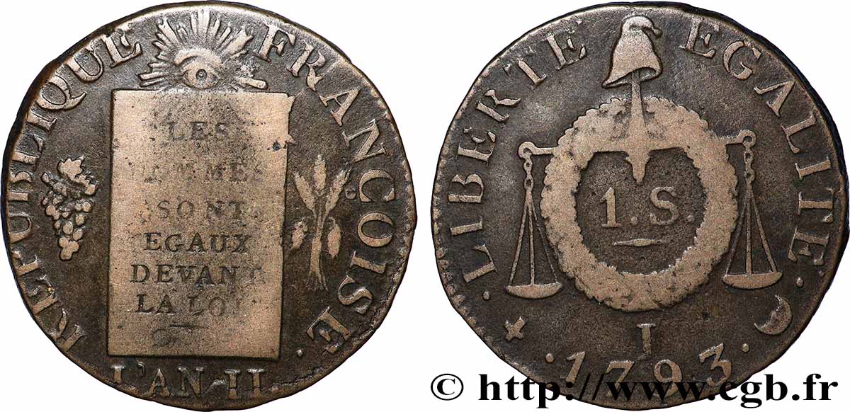 LA CONVENTION Sol à la balance 1793 Limoges TB+/TTB