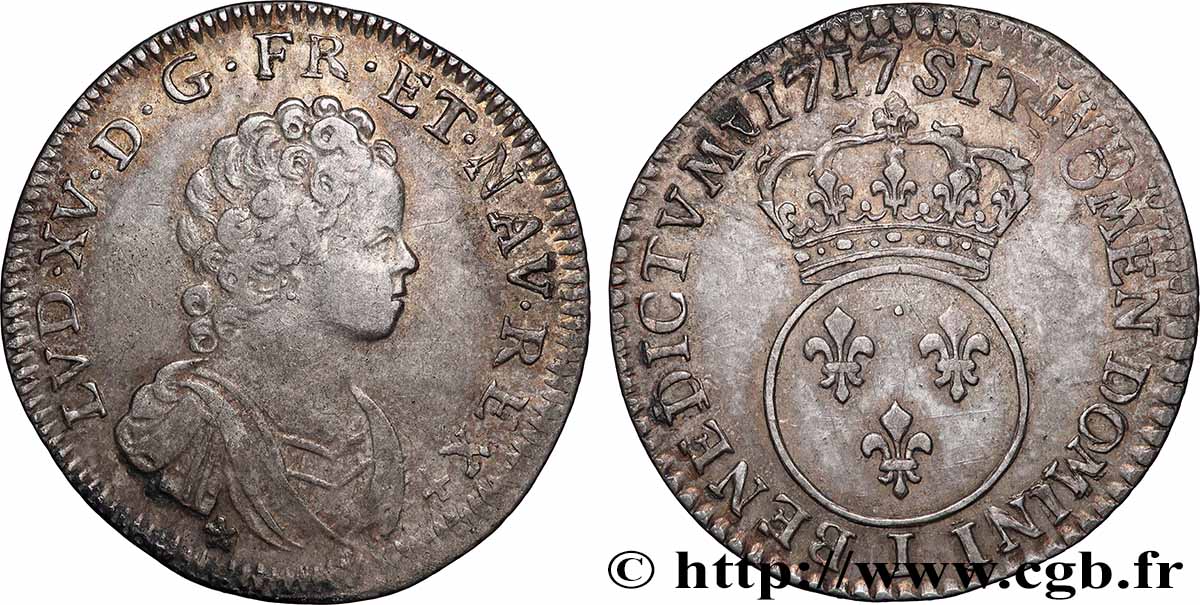LOUIS XV DIT LE BIEN AIMÉ Quart d&nbsp;écu dit “vertugadin” 1717 Limoges TTB/TTB+
