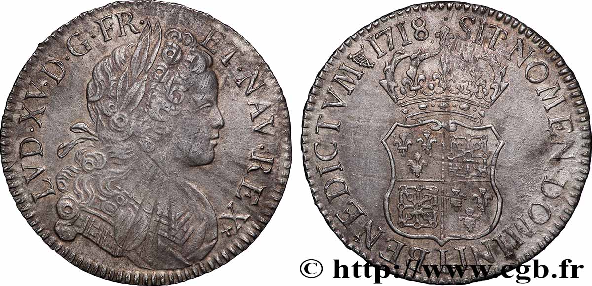 LOUIS XV &nbsp;THE WELL-BELOVED&nbsp; Écu de Navarre 1718 Limoges XF/AU