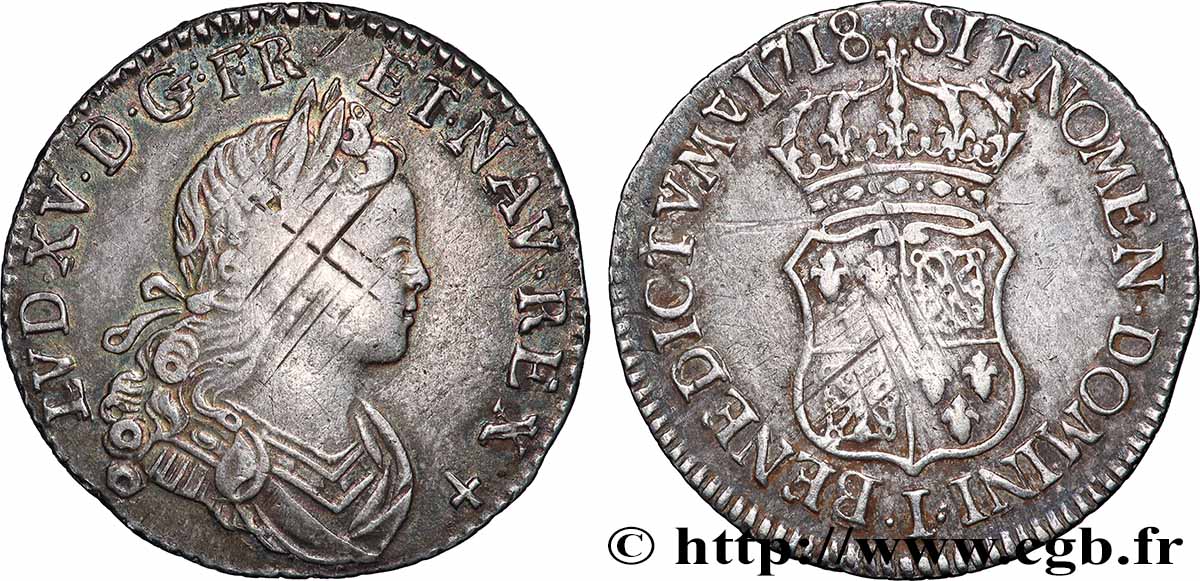LOUIS XV &nbsp;THE WELL-BELOVED&nbsp; Quart d&nbsp;écu dit &nbsp;de France-Navarre&nbsp; 1718  Limoges VF