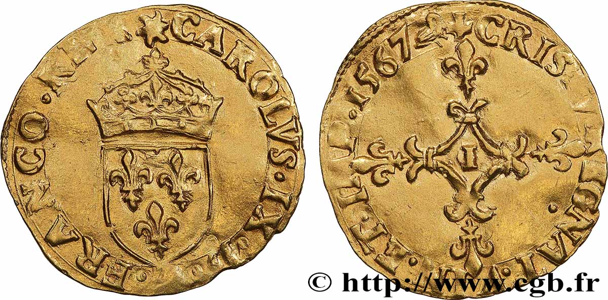 CHARLES IX Écu d&nbsp;or au soleil, 1er type 1567 Limoges AU