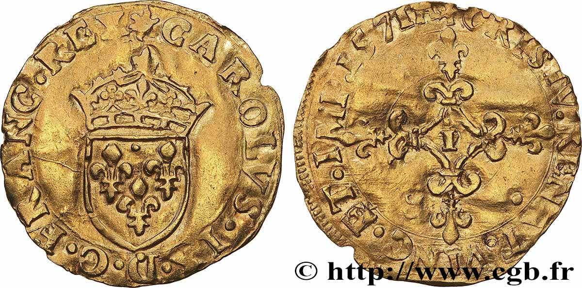 CHARLES IX Écu d&nbsp;or au soleil, 1er type 1571 Limoges q.SPL/BB