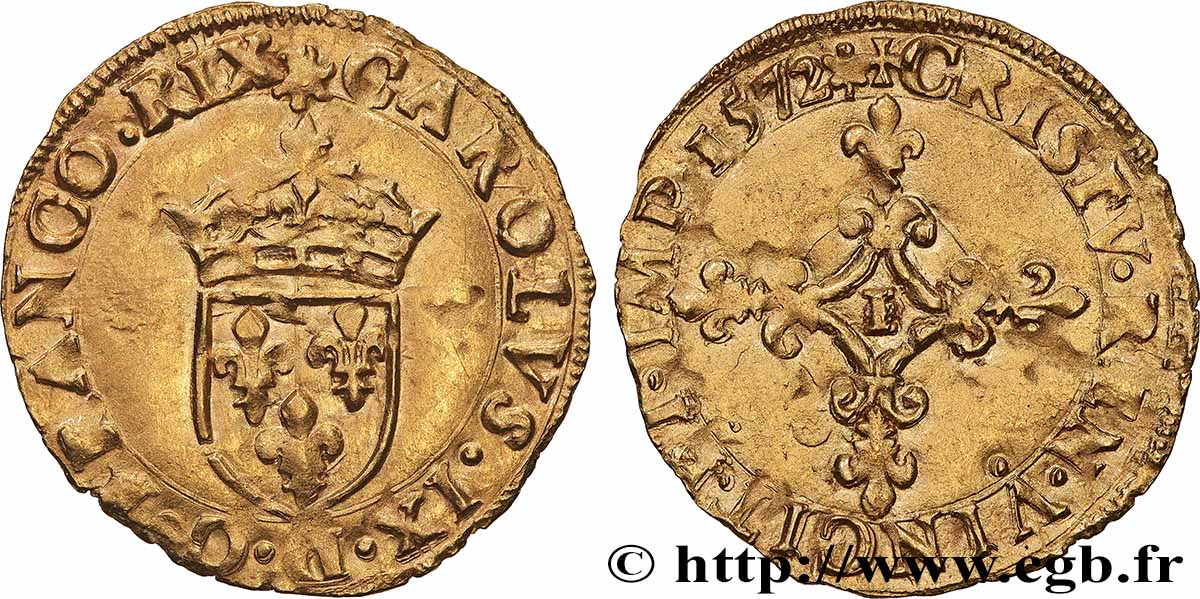 CHARLES IX Écu d&nbsp;or au soleil, 1er type 1572 Limoges SPL