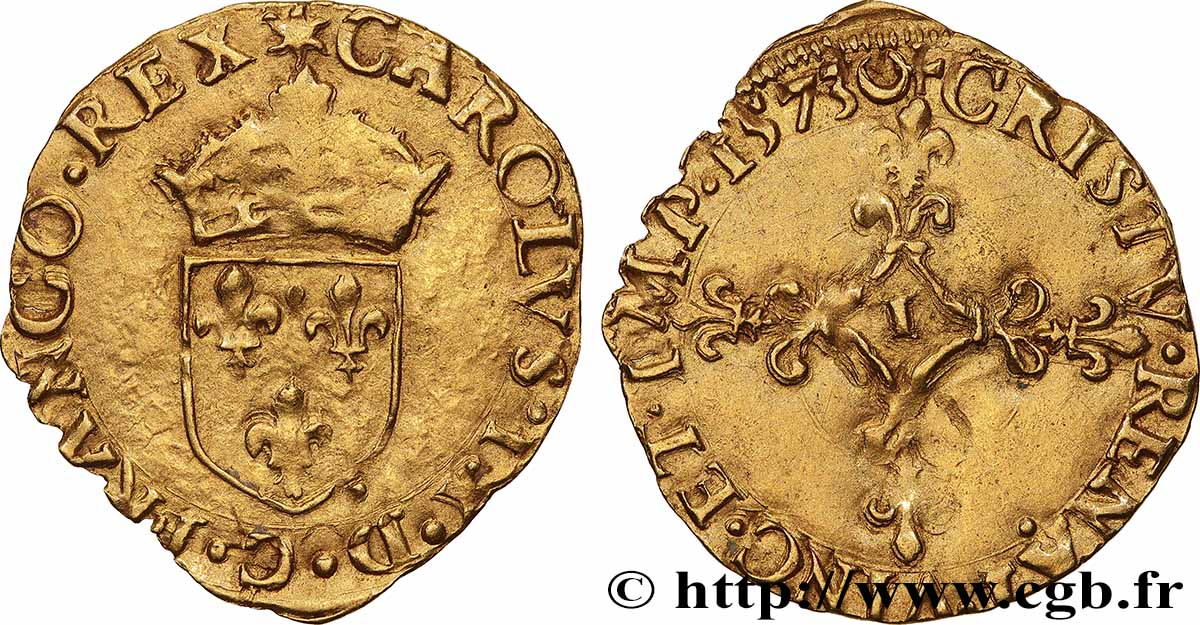 CHARLES IX Écu d&nbsp;or au soleil, 1er type 1573 Limoges VF/XF