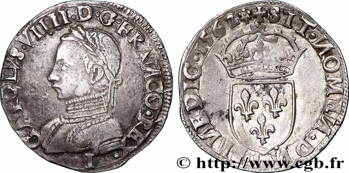 CHARLES IX Teston, 5e type 1562 Limoges TTB+