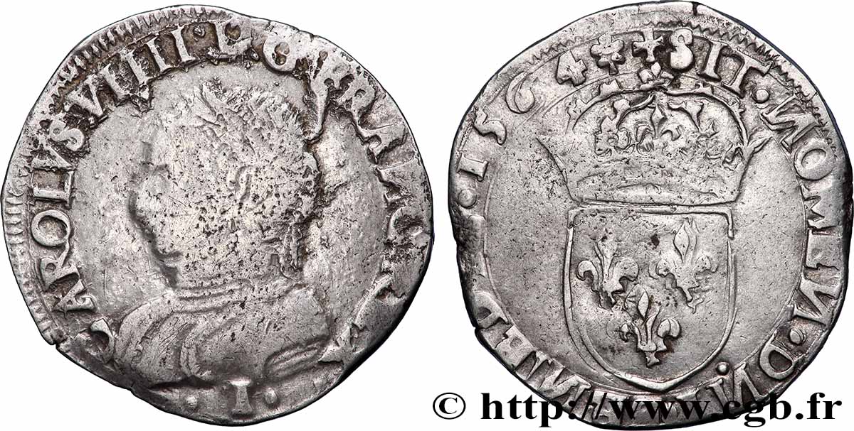 CHARLES IX Teston, 5e type 1564 Limoges VF