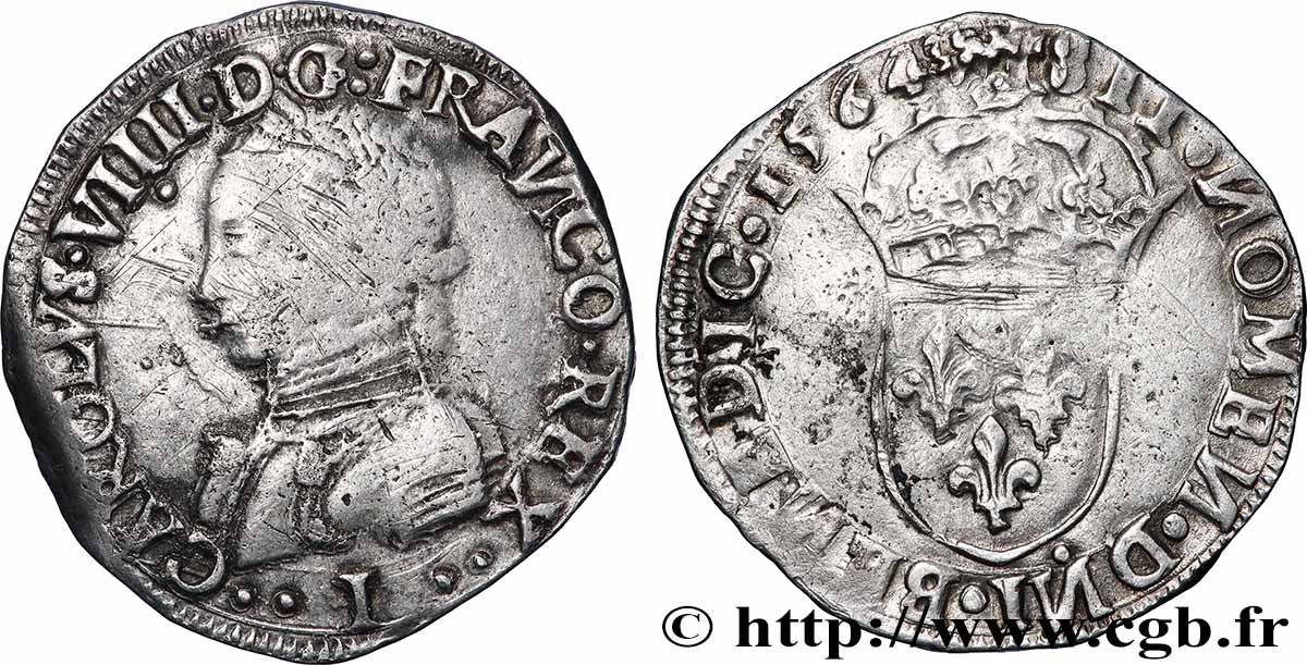 CHARLES IX Teston, 5e type 1564 Limoges TTB/TB+