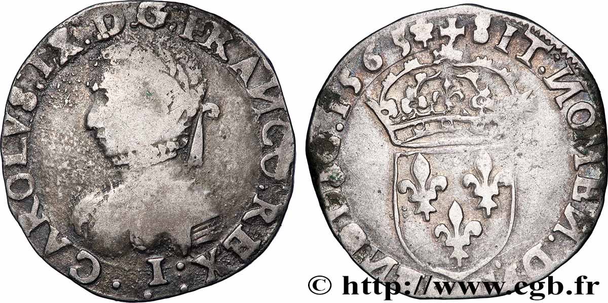 CHARLES IX Teston, 5e type 1565 Limoges fSS/SS