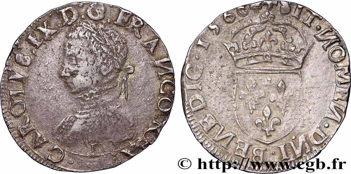 CHARLES IX Teston, 5e type 1566 Limoges AU/XF