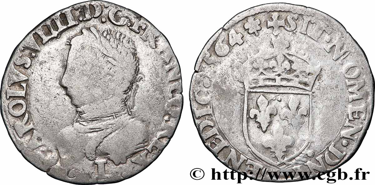 CHARLES IX Demi-teston, 5e type 1564 Limoges TB+