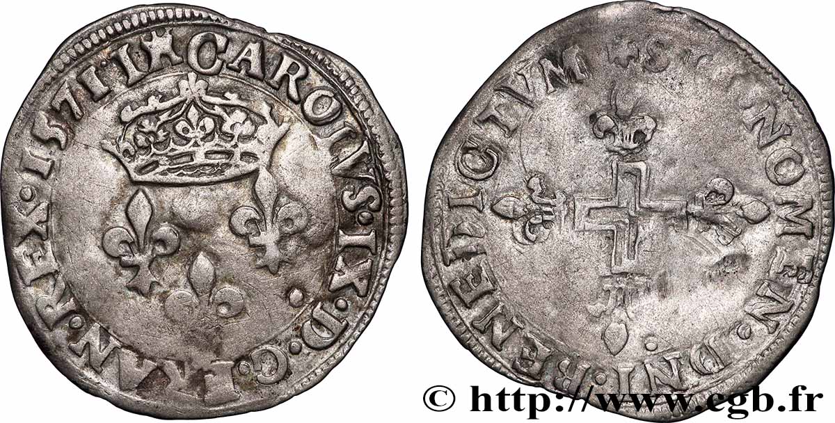 CHARLES IX Double sol parisis, 1er type 1571 Limoges TTB/TB+