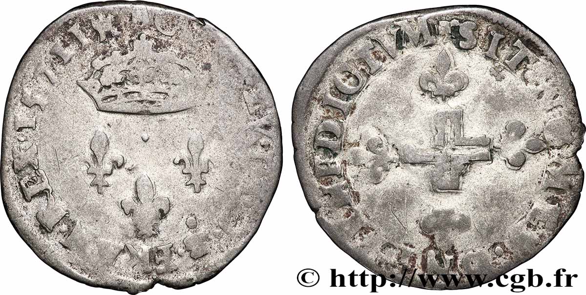 CHARLES IX Double sol parisis, 1er type 1571 Limoges B+