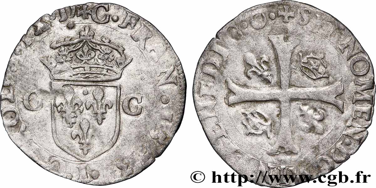 CHARLES IX Douzain aux deux C, 1er type 1573 Limoges TTB