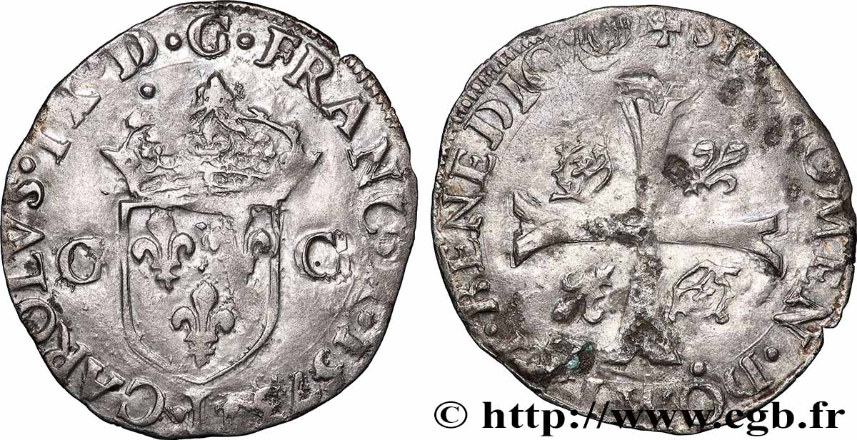 CHARLES IX Douzain aux deux C, 1er type 1573 Limoges MBC+/BC+