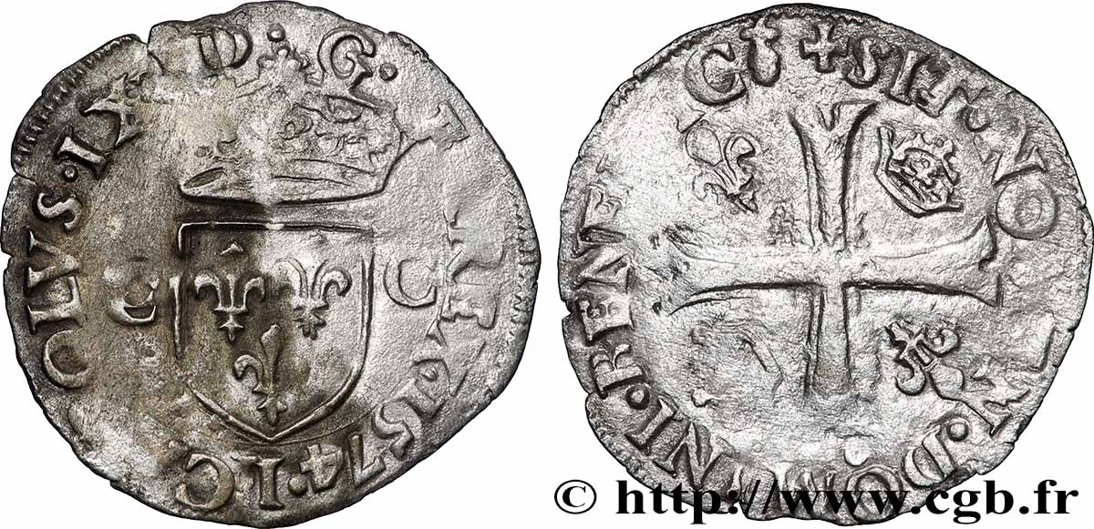CHARLES IX Douzain aux deux C, 1er type 1574 Limoges TB+/TB