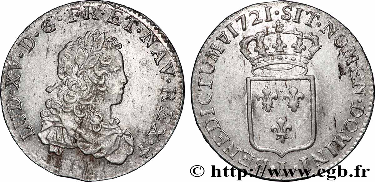 LOUIS XV &nbsp;THE WELL-BELOVED&nbsp; Tiers d&nbsp;écu de France 1721 Limoges AU