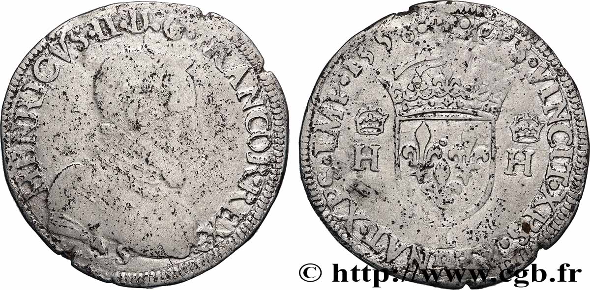 HENRY II Teston à la tête nue, 1er type 1556 Bayonne MB