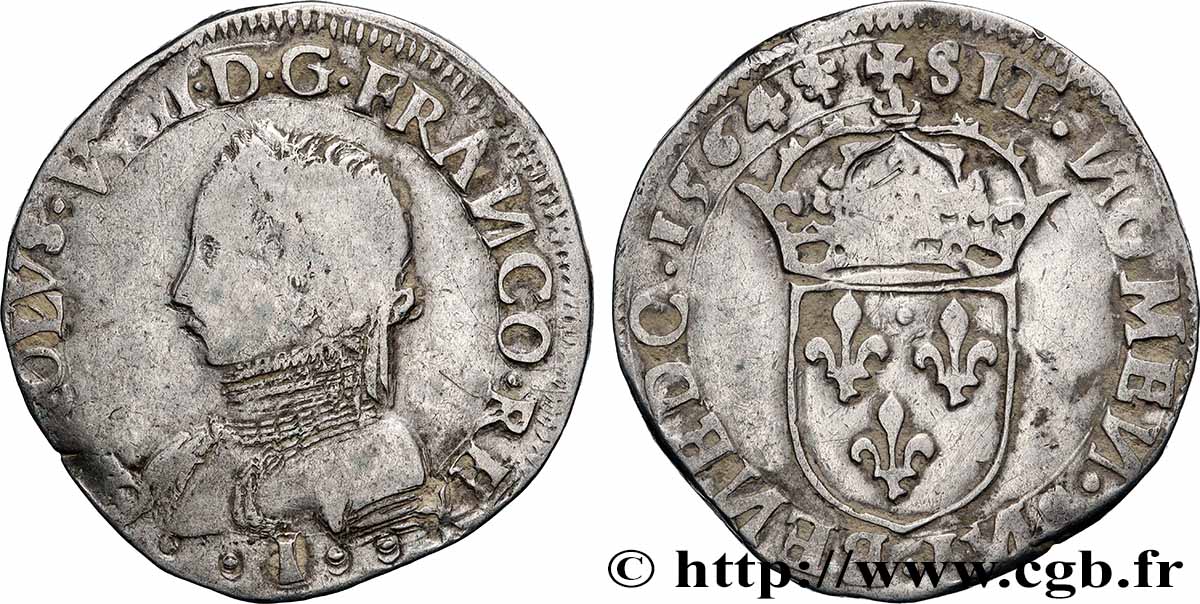 CHARLES IX Teston, 5e type 1564 Limoges TB