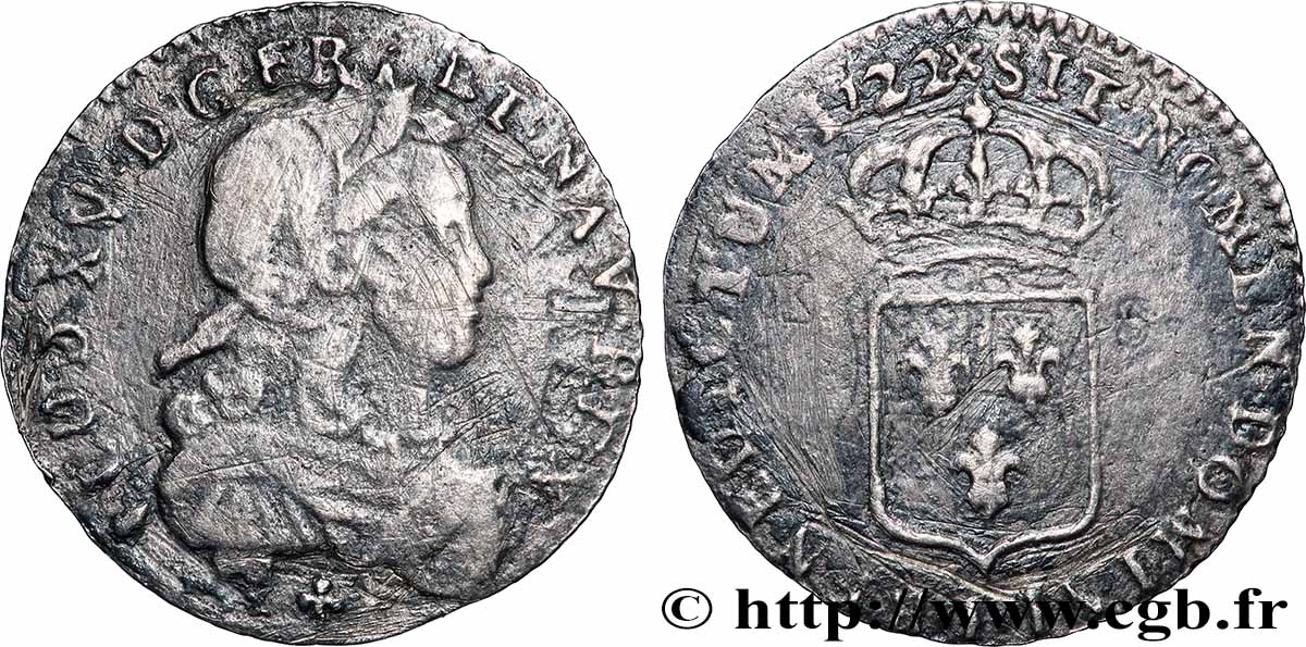 LOUIS XV DIT LE BIEN AIMÉ Douzième d&nbsp;écu dit &nbsp;de France &nbsp; 1722 Bayonne B
