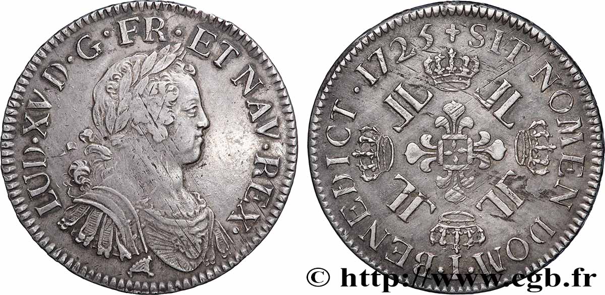 LOUIS XV &nbsp;THE WELL-BELOVED&nbsp; Écu à la croix fleurdelisée couronnée et aux huit L 1725 Limoges XF/AU