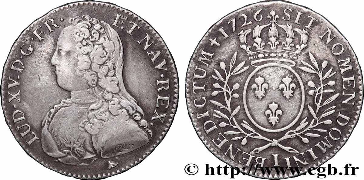 LOUIS XV THE BELOVED Demi-écu aux branches d&nbsp;olivier, buste habillé 1726 Limoges XF/AU