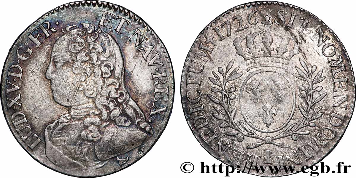 LOUIS XV DIT LE BIEN AIMÉ Cinquième d&nbsp;écu aux branches d&nbsp;olivier, buste habillé 1726 Limoges TTB