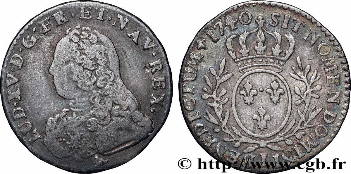 LOUIS XV DIT LE BIEN AIMÉ Dixième d’écu aux branches d’olivier, buste habillé 1740 Limoges TB+/TTB+