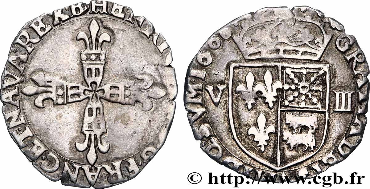 HENRY IV Huitième d&nbsp;écu de Béarn 1608 Morlaàs MBC/BC+
