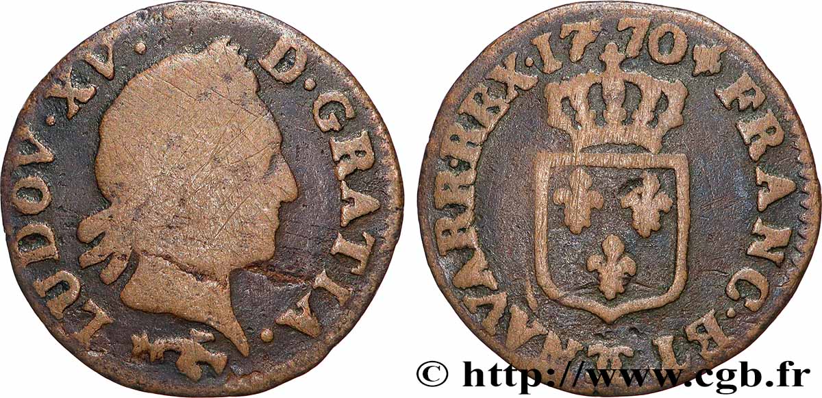 LOUIS XV &nbsp;THE WELL-BELOVED&nbsp; Liard dit &nbsp;à la vieille tête&nbsp; 1770 Besançon fS/S