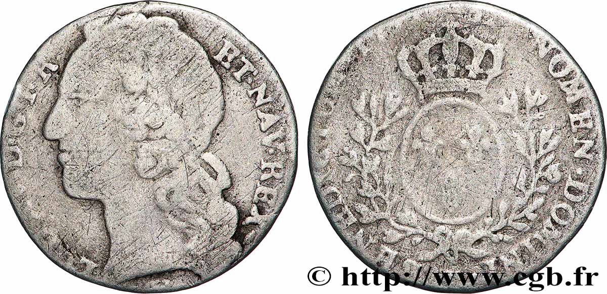 LOUIS XV DIT LE BIEN AIMÉ Dixième d&nbsp;écu aux branches d’olivier, tête ceinte d’un bandeau s.m. Atelier indéterminé B